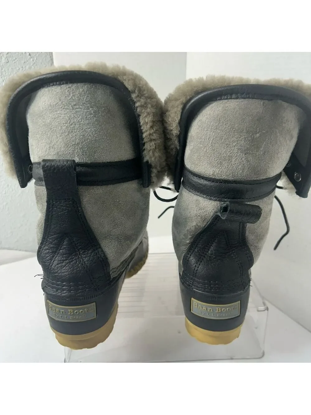 L.L.Bean Leather Wicked Good Shearling Lined Rubber Lace Up Snow Duck Rain Boots